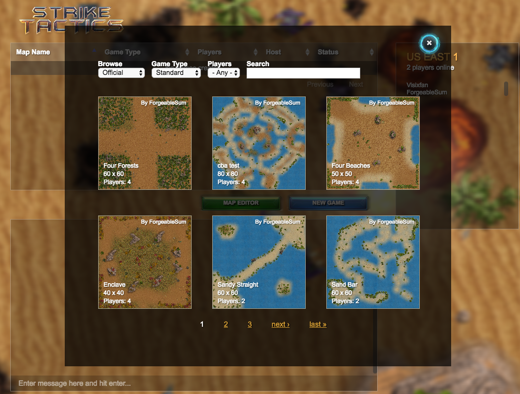 Strike Tactics map selection screen